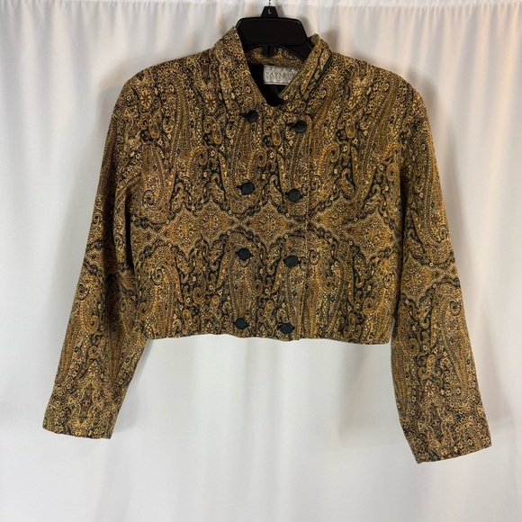 90s Paisley Tapestry Cropped, Blazer, Cotton Dark Academia Cottagecore Jacket M - Picture 1 of 12